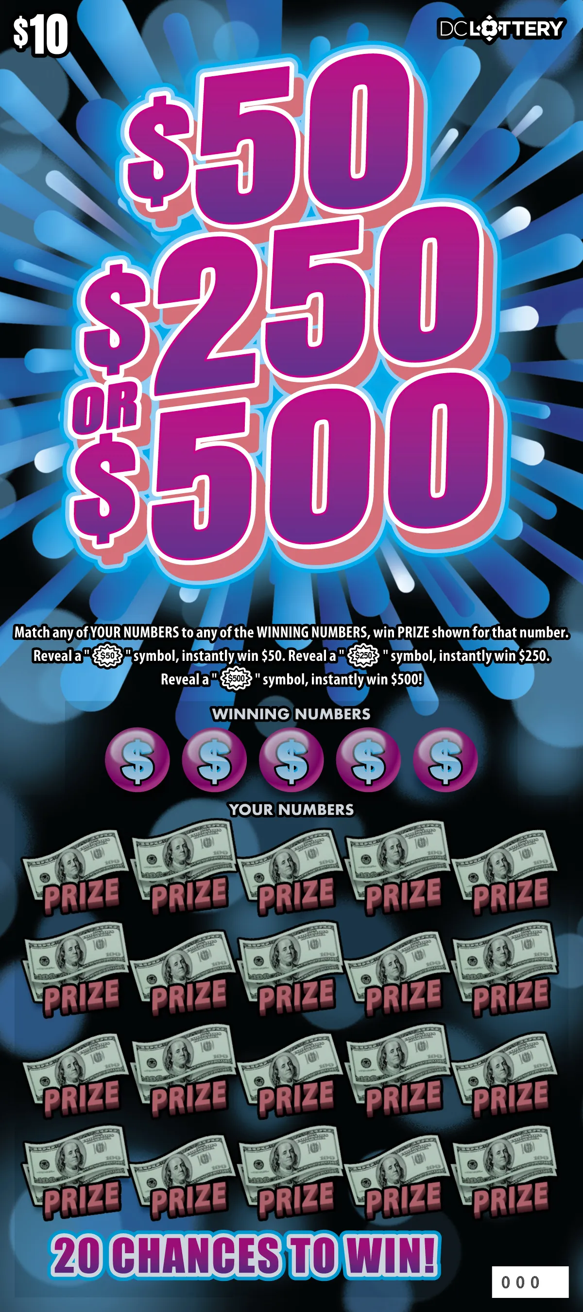 $50, $250 or $500 — $10 District of Columbia scratch-off ticket